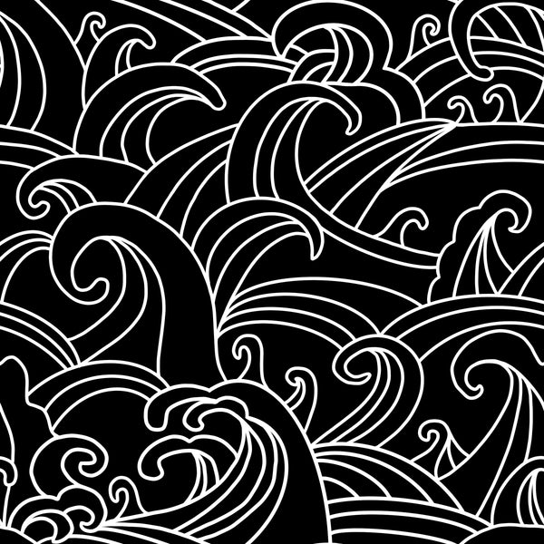 Black and white wave pattern on a black background