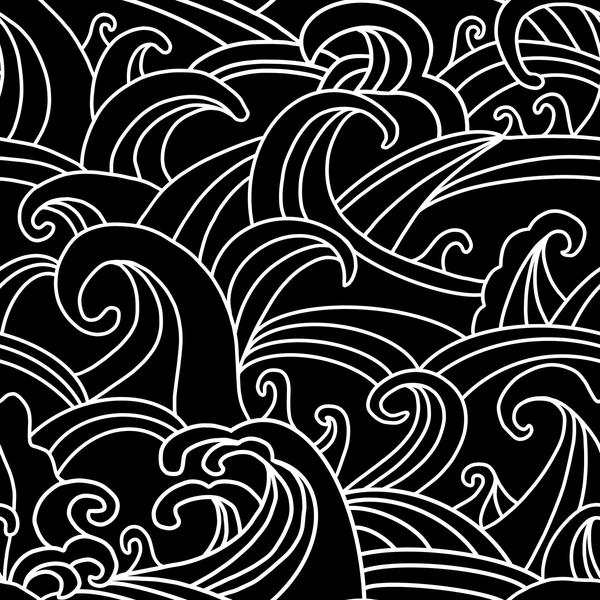 Pattern of stylised waves in white on a black background