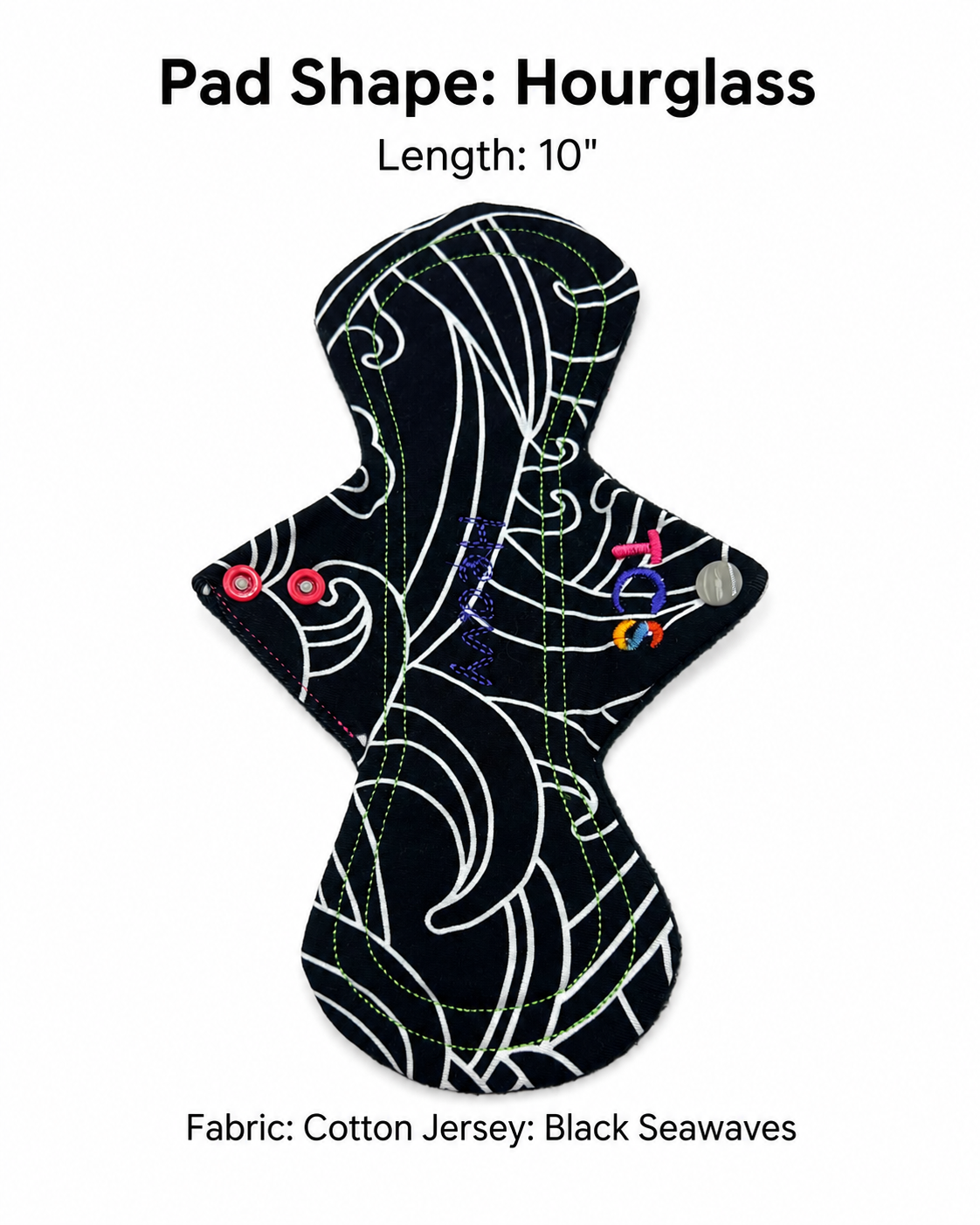 Reusable Period Pad - Sea Waves Black