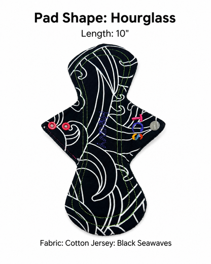 Reusable Period Pad - Sea Waves Black