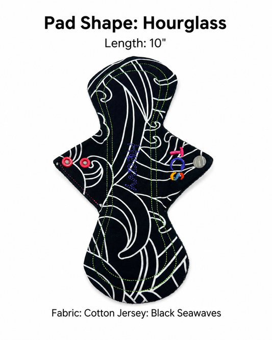 Reusable Period Pad - Sea Waves Black