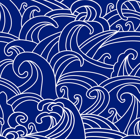 Pattern of blue and white waves on a blue background