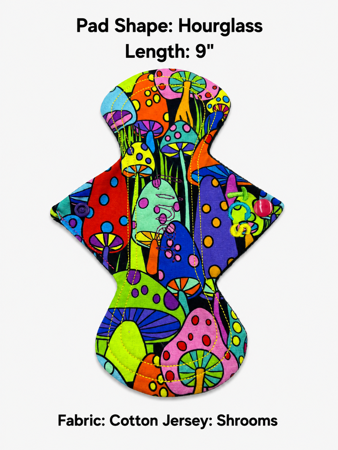 Reusable period pad with mushroom cotton jersey top fabric