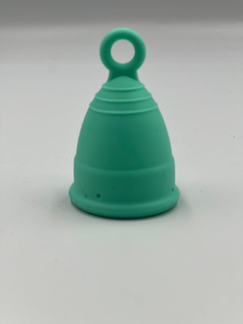 Adult menstrual cup with ring pull