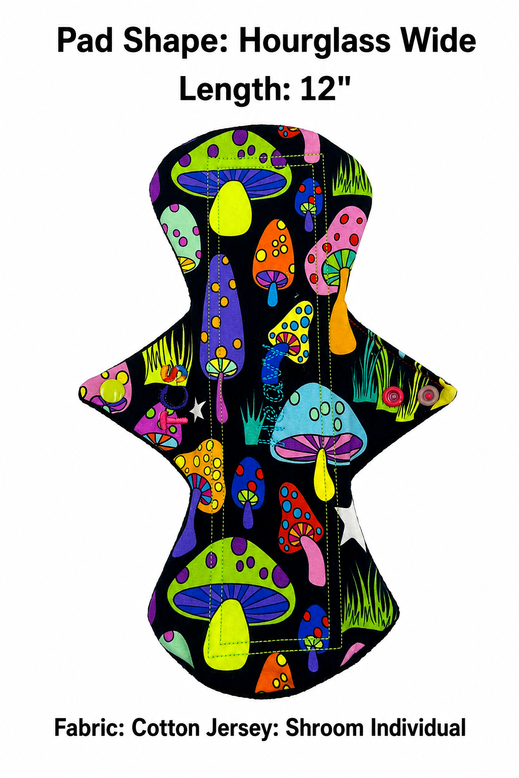 cotton jersey fabric with bright coloured mushrooms
