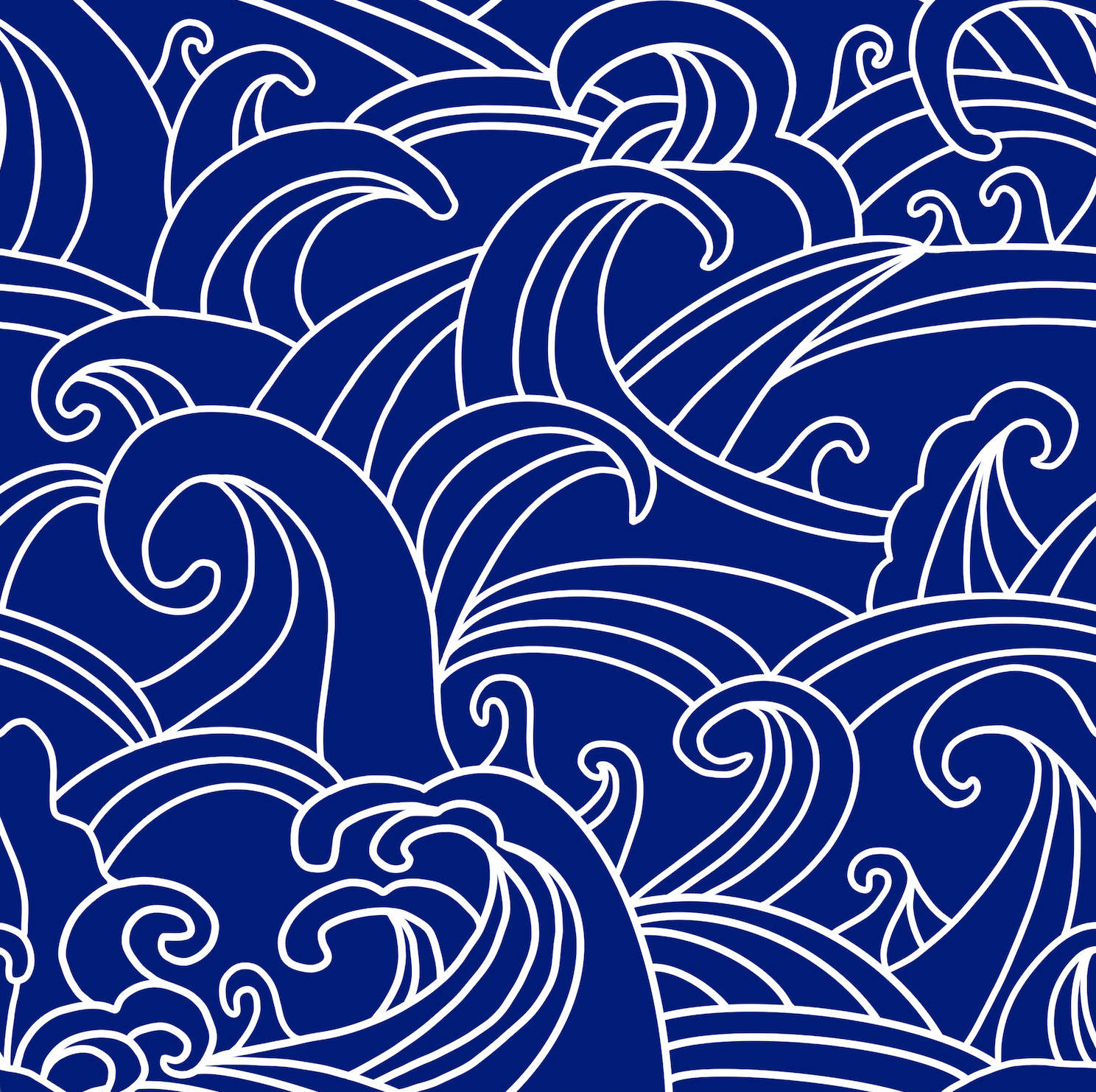 Pattern of blue and white waves on a blue background
