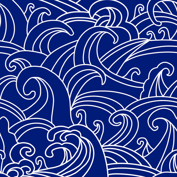 Pattern of blue and white waves on a blue background
