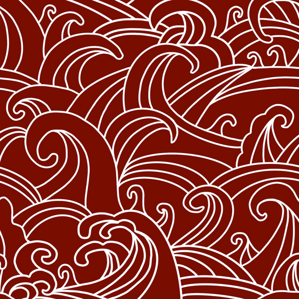 Pattern of stylised waves in red on a red background