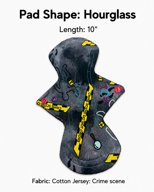 reusable period pad with crime scene top fabric
