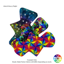 An example of a Cotton Jersey Reusable Cloth Pad Starter pack from TCS-eco. The Cloth Sanitary Pads (CSP) have a brightly coloured printed top fabric. The 3 pads are 10” in length and standard width, this starter pack contains 3 different TCS-eco pad shapes 2 heavy and 1 Night absorbency. Standard width Cloth Sanitary Pads have a width the same as a disposable sanitary pad.