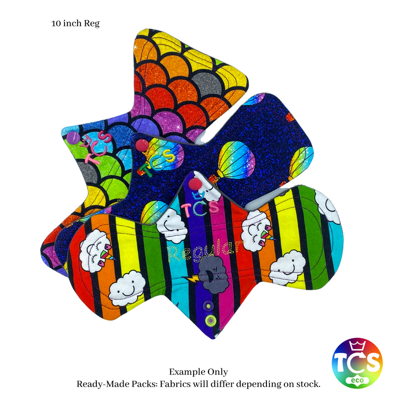 Pack of 3: 10" long cloth sanitary pads Regular: TCS-eco