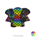 An example of a Cotton Jersey Reusable Cloth Pad Starter pack from TCS-eco. The Cloth Sanitary Pads (CSP) have a brightly coloured printed top fabric. The 3 pads are 10” in length and standard width, this starter pack contains 3 TCS-eco pad shapes 3 heavy absorbency. Wide width cloth sanitary pads have a width 0.25-0.5” wider than a disposable sanitary pad.