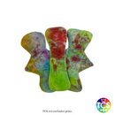 An example of a Bamboo Velour Reusable Cloth Pad Starter pack from TCS-eco. The Cloth Sanitary Pads (CSP) have a brightly coloured hand dyed bamboo velour top fabric. The 3 pads are 10” in length and standard width, this starter pack contains 3 different TCS-eco pad shapes 3 heavy absorbency. Standard width cloth sanitary pads have a width the same as a disposable sanitary pad.