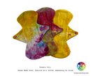 An example of a Bamboo Velour Starter pack from TCS-eco. The Cloth Sanitary Pads have a brightly coloured hand dyed bamboo velour top fabric. The 3 pads are 11” in length and standard width, this starter pack contains 3 different TCS-eco pad shapes 3 heavy absorbency. Wide width cloth sanitary pads have a width 0.25-0.5” wider than a disposable sanitary pad.