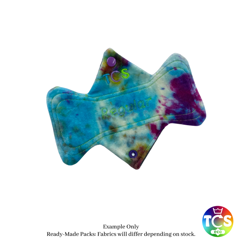 An example of TCS-eco Cloth Sanitary Pads with bright and vibrant bamboo velour top fabric. All Bamboo velour is unique and makes bright TCS-eco Cloth Sanitary Pads.