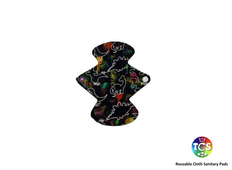 A hourglass shaped pad with a dino print fun top fabric.