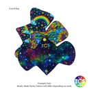 An example Starter pack from TCS-eco.  The Cloth Sanitary Pads with a brightly coloured cotton Jersey top fabric.  The 3 pads are 9 inch in length and standard width, this starter pack contains 3 different TCS-eco pad shapes.  These standard width shapes have a width the same as a disposable sanitary pad. 9 inch period pads is the standard length of disposables.