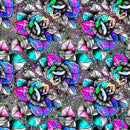 Pattern suitable for cotton jersey underwear Stain glass roses on a grey background, 