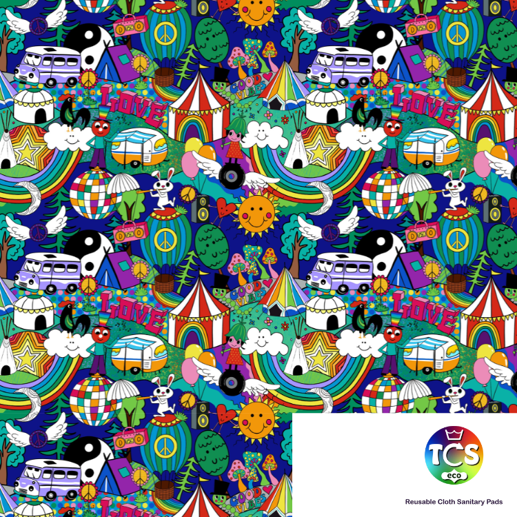 Festival dark blue is a print with elements from outdoor festivals with a dark blue background.