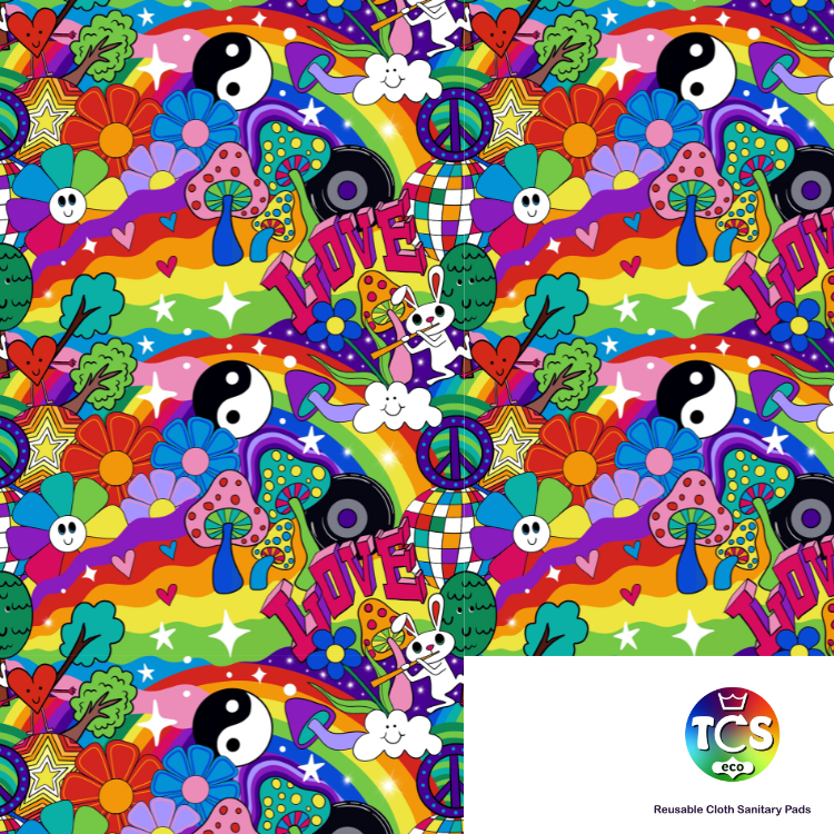 Festival is a bright and vibrant seamless design perfect for cloth pads and underwear.