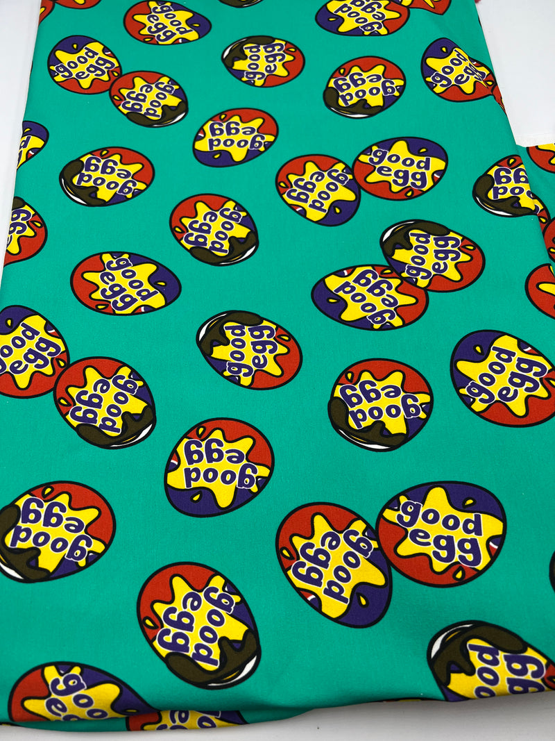 Good egg is a surface pattern design suitable for printing on cotton jersey fabric