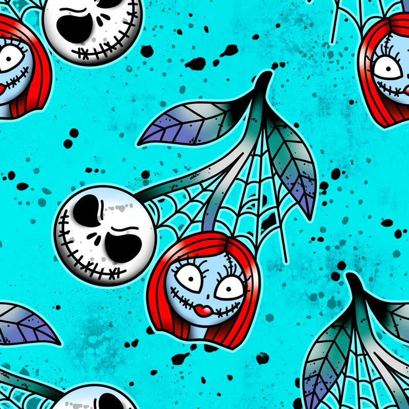 A seamless design with a bright blue background with cherry stalks and images.  Perfect for Underwear by TCS-eco