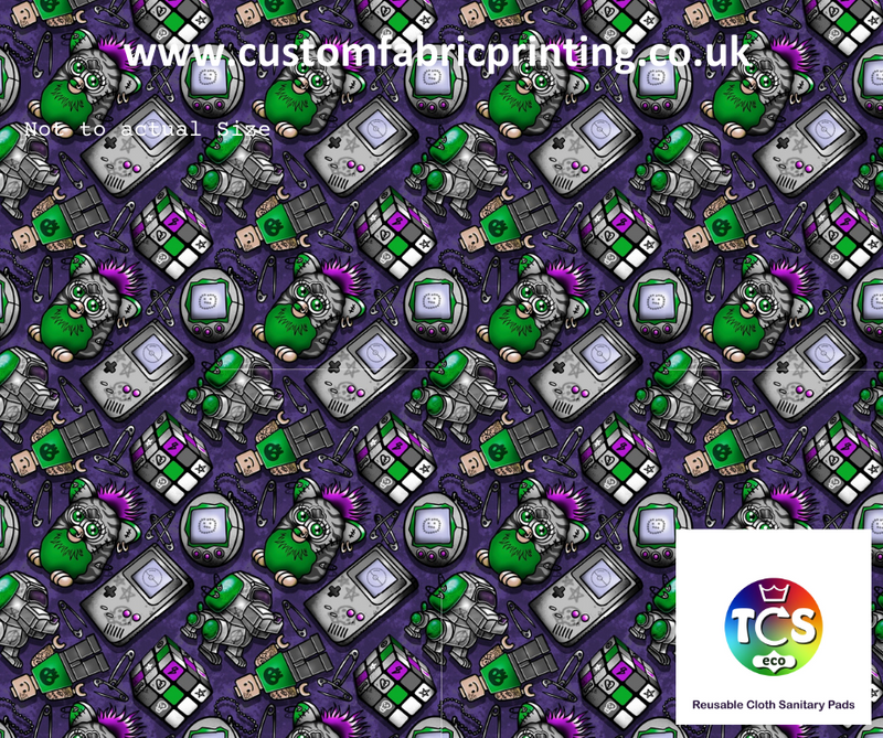 An image of retro gamer seamless design.  This design is a TCS-eco exclusive