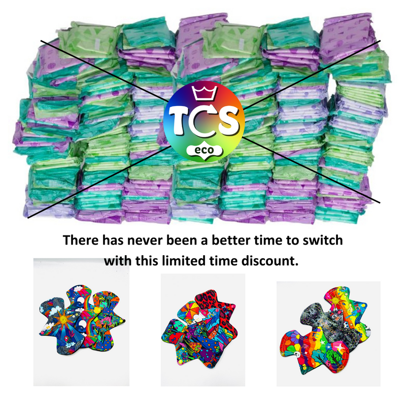 Super Discounted 10" Cloth Sanitary Pads Regular Starter Pack (night disposable length) TCS-eco