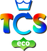 An image of the TCS-eco Logo. It is bright and colourful with a white background of the Brand and a Cloth sanitary pad out line.