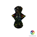 A colourful cotton jersey top fabric on an hourglass shaped pad.