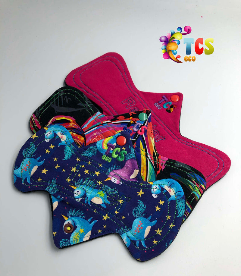Pack of 3: 11" Cloth Sanitary Pad Heavy/Night Starter Pack. TCS-eco