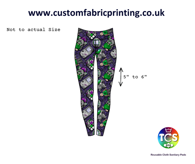 A mock up of retro gamer cotton jersey leggings.  This is a TCS-eco exclusive seamless design.