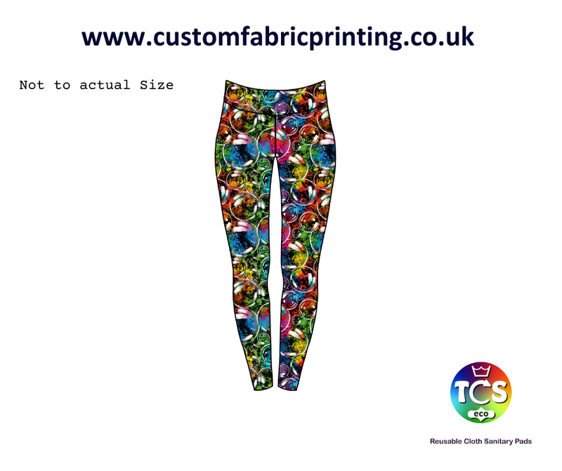 A mock up of leggings with bubbles seamless design.  This design is exclusive to TCS-eco